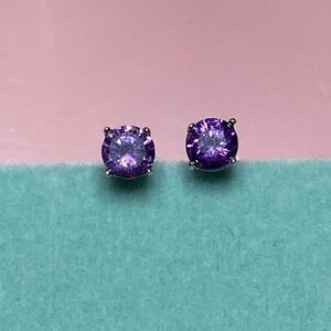 💛 Classic Sterling Silver Round Amethyst Earrings